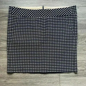 Trina Turk Navy Cream Mini Skirt Women's 6 100% Cotton Lunch Pockets Holiday